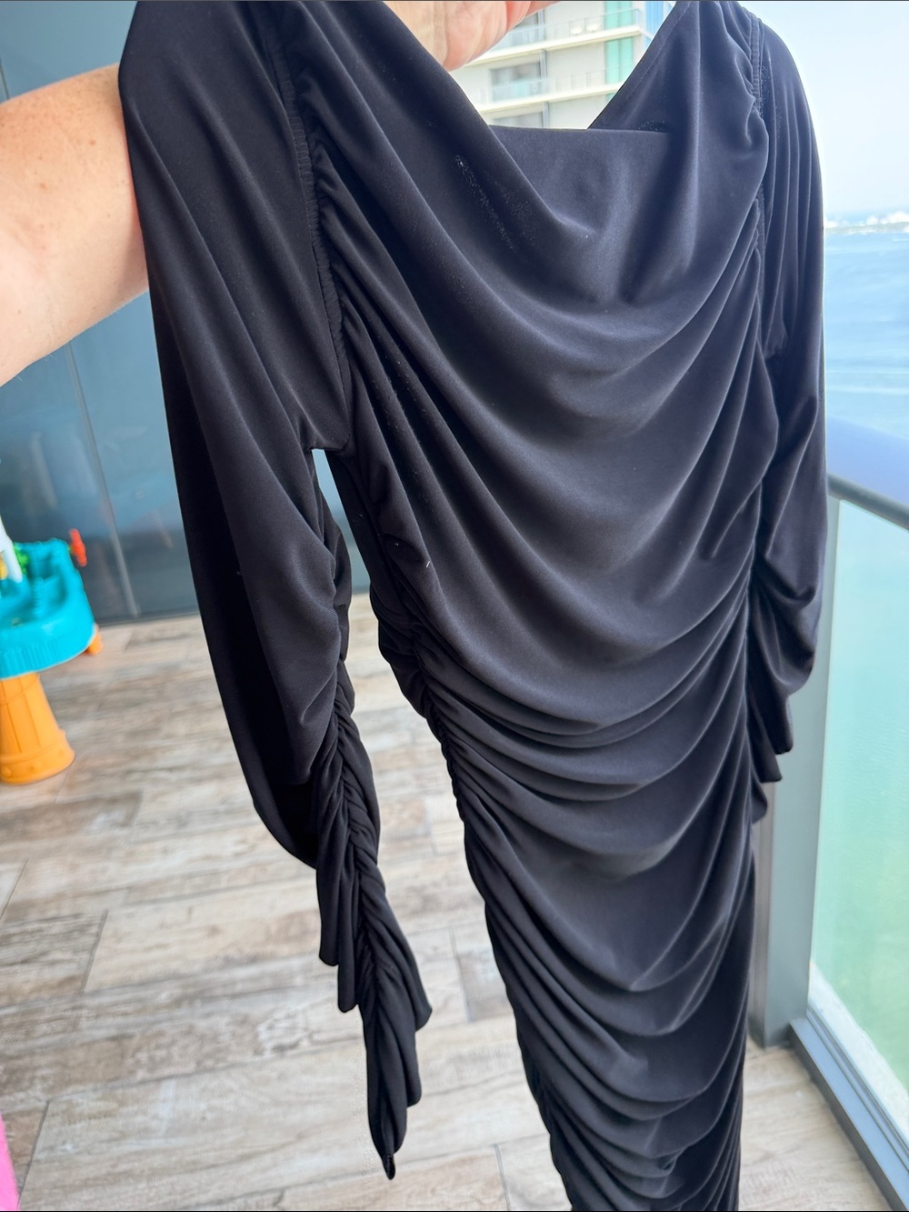 Norma Kamali Black Long-Sleeve Ruched Maxi Dress - Unbranded